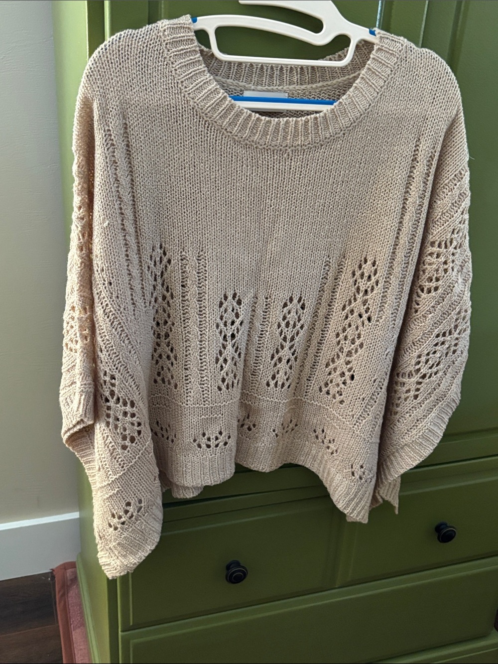 Light Beige Open-Knit Women's Sweater - Soft Crewneck